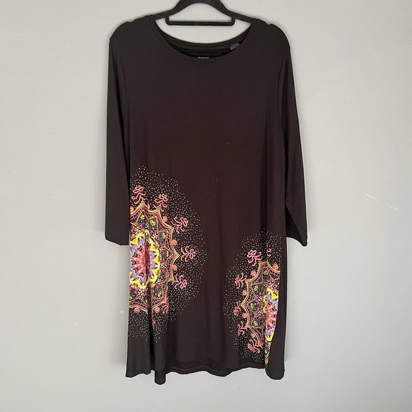 Desigual Women’s Size L Black Mara Dress Embroidered Mandela Design Stretch - Picture 2 of 6